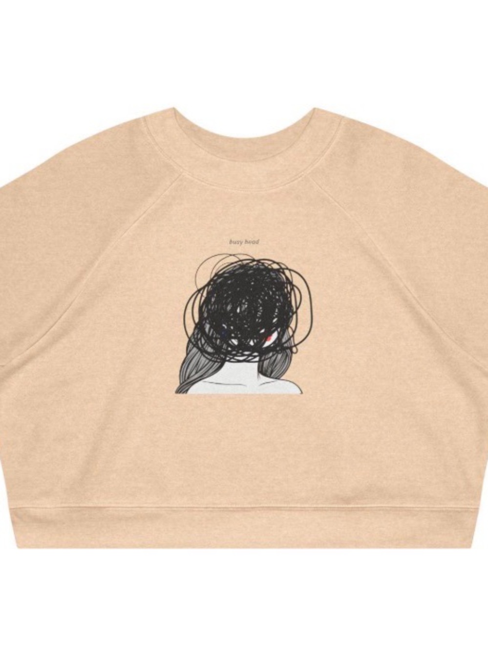 Noah Kahan Cropped Crewneck Sweatshirt with 'Busy Head' Graphic - Beige